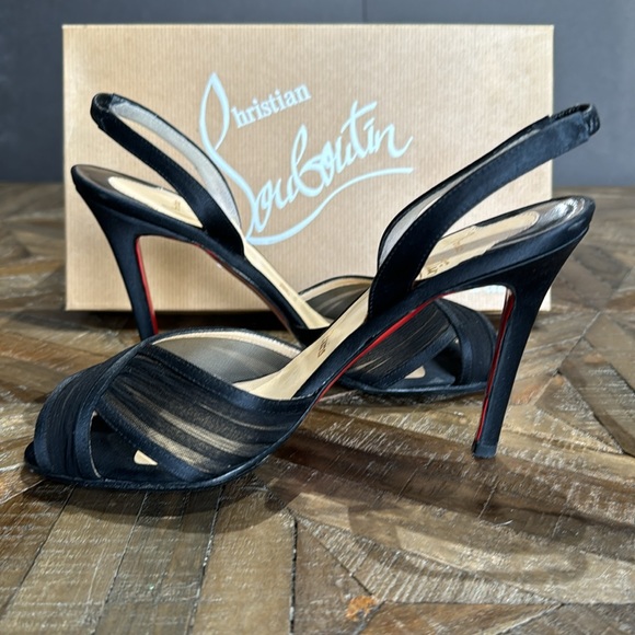 Christian Louboutin black chiffon mauresmo Slingbacks US size 7.5 - Picture 7 of 13